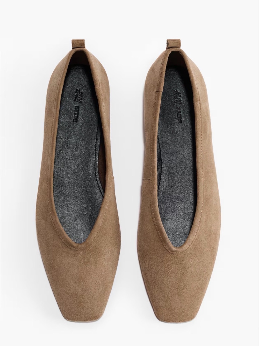 H&M Premium Suede Square-Toe Ballet Flats in Taupe